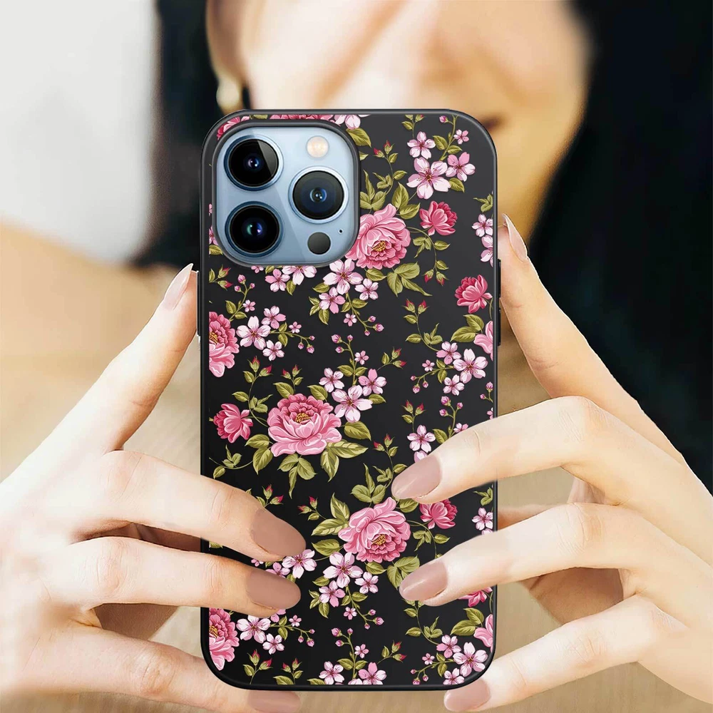 Phone Case For Apple iPhone 14 Pro Max 13 12 15 Flower Lace Protective TPU Cover
