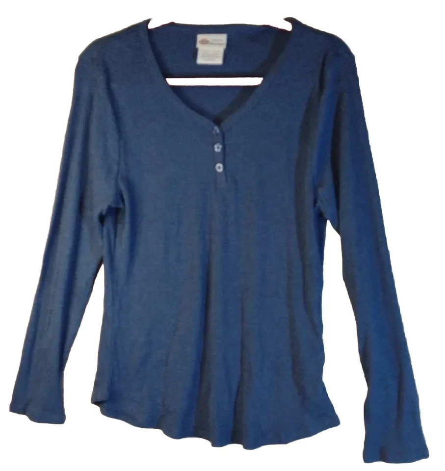 Pulôver feminino Dickies XL falso botão polo azul malha térmica manga longa #11V - Imagem 2 de 4