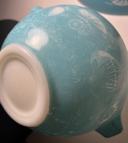 Vintage Pyrex 1950’s Turquoise Hot Air Balloons Chip And Dip Set 444 + 441 - Picture 10 of 20