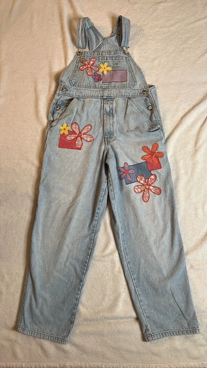 Vintage GAP Flower Overalls Blue Jeans One Piece Denim Blue Y2K