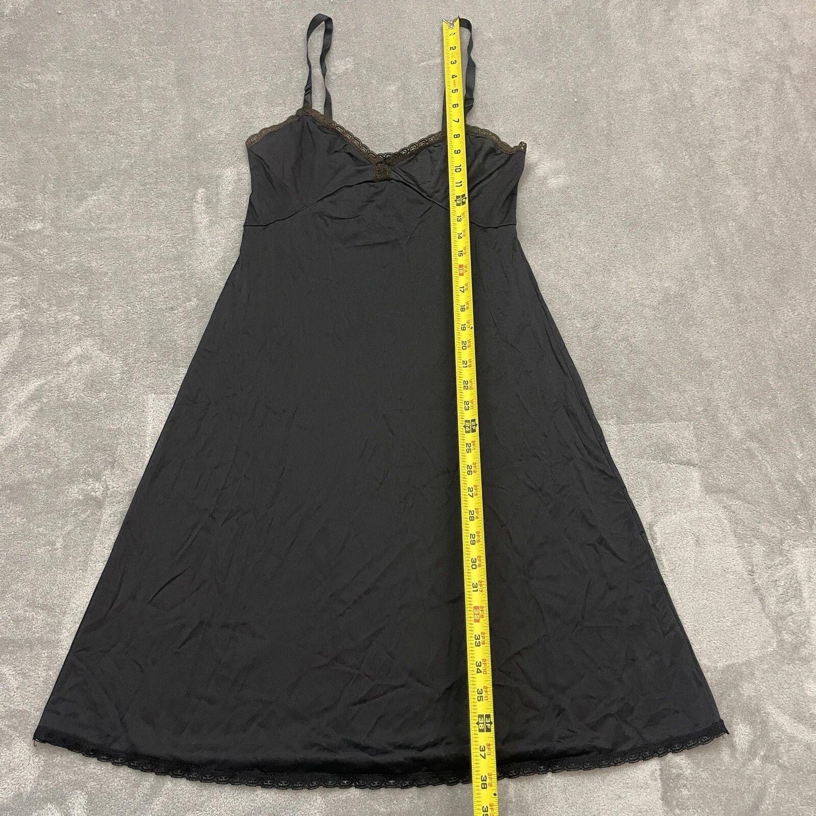 VALENTINO Shadowline Vintage Slip Dress Camicia da Notte Lunga Chemise Taglia 34 Nero Pizzo