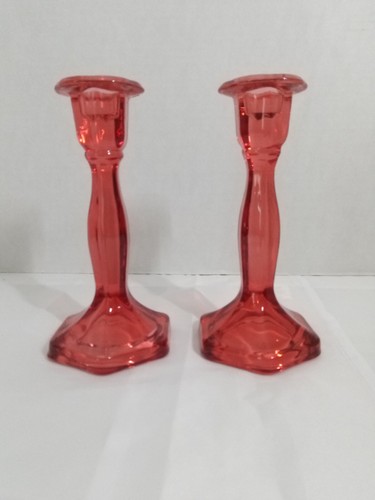 Vintage Pair of Fenton RUBY RED 7.5" Tall Glass Candlesticks Holders - Picture 2 of 12