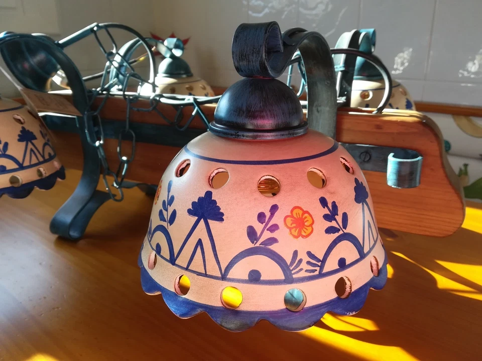 ¡NUEVO! Lámpara Colgante Artesana Madera/Forja/Cerámica - Imagen 2 de 4