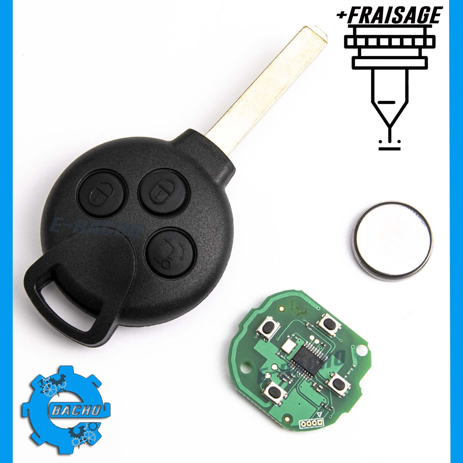 Clé de centralisation 433Mhz pour Smart Fortwo II avec transpondeur et gravure de lame incluse
