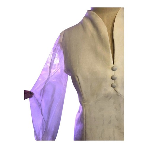 1960s Ivory Sheer Sleeve Wedding Dress Gown - Picture 3 of 7
