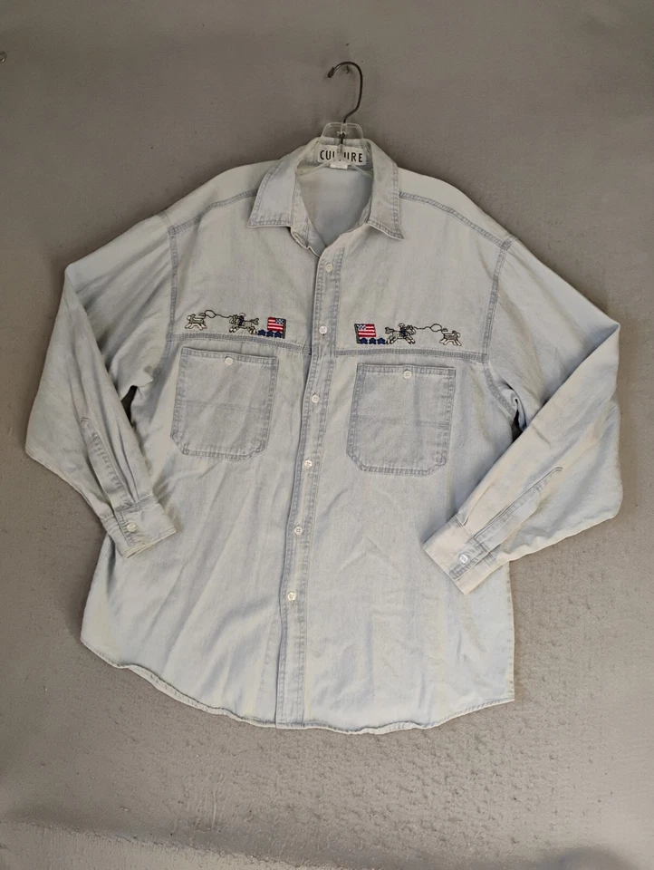 Modern Culture Mens Shirt Medium Blue Cotton Rodeo Western Cowboy Button Up VTG - Image 4 of 4