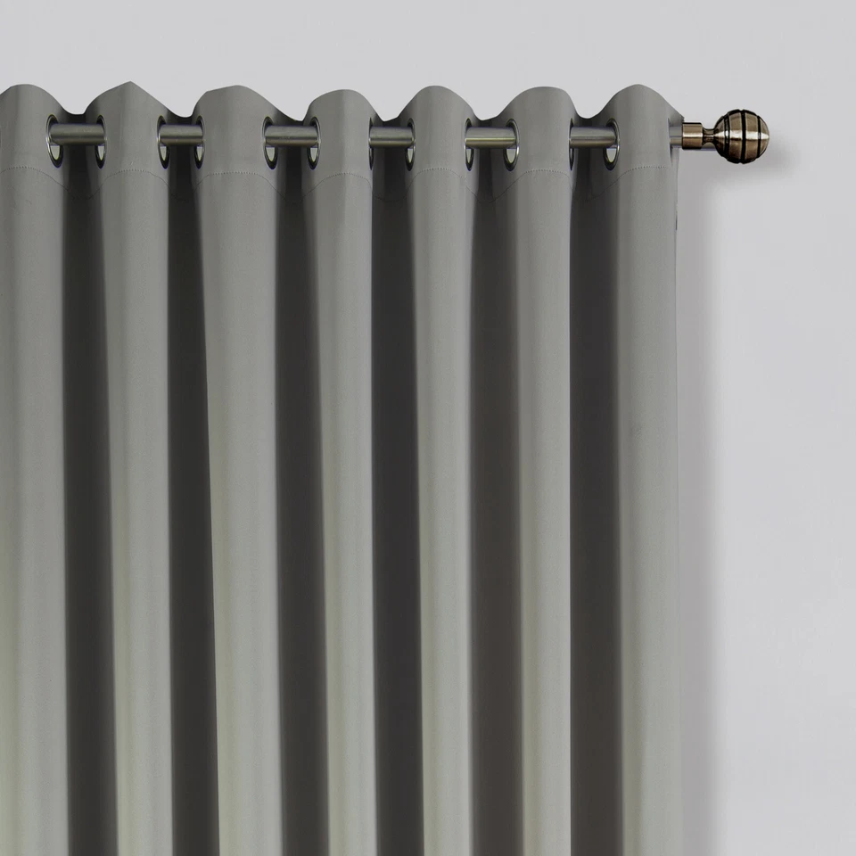 One Extra Long 300cm Drop Grey Window Curtain Eyelet Ring Top Blackout Tie Back - Image 3 of 4