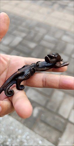 Ancient Chinese Antiques Old Copper Collection Chilong Dragon Ornament Penholder - Picture 5 of 15