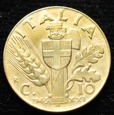 10 Centesimi Empire King Vittorio Emanuele III 1943 Kingdom of Italy