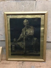Antique Lithograph Print A. Lincoln Gold Hue and Border Wood Frame Under Glass