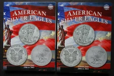 Set of 2 Whitman American Silver Eagle Coin Folder 1 & 2 1986-2021 Album Book