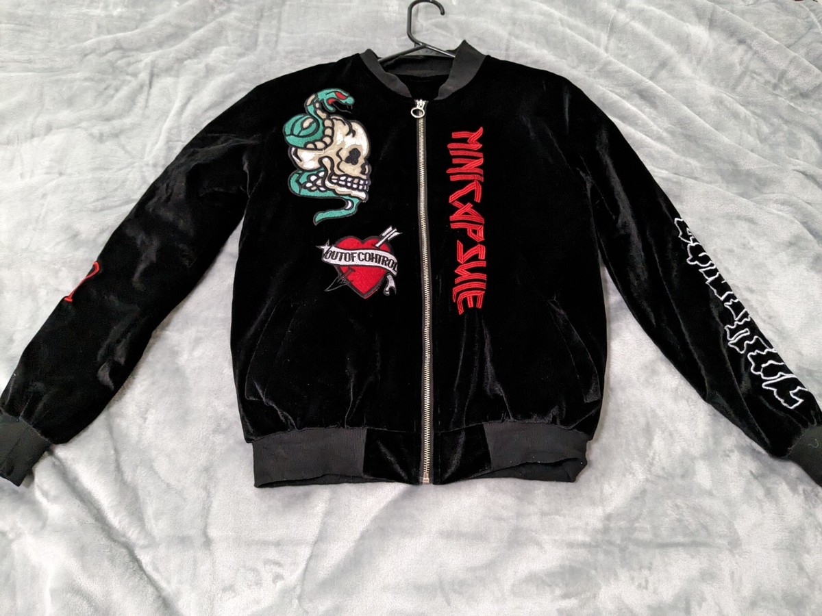 Mini Capsule Embroidered Skull Rose Velvet Jacket Women M Y2k