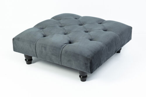 Upholstered Footstool Pouffe Seat Chesterfield Foot Stools 3 Sizes & 13 Colours - Picture 40 of 128