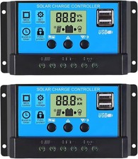 2pc 30A Solar Panel Battery Charge Controller 12V/24V LCD Regulator Dual USB