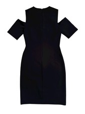 Zara Dress Womens M Black Cold Shoulder Midi Short Bodycon Stretch Zip Back