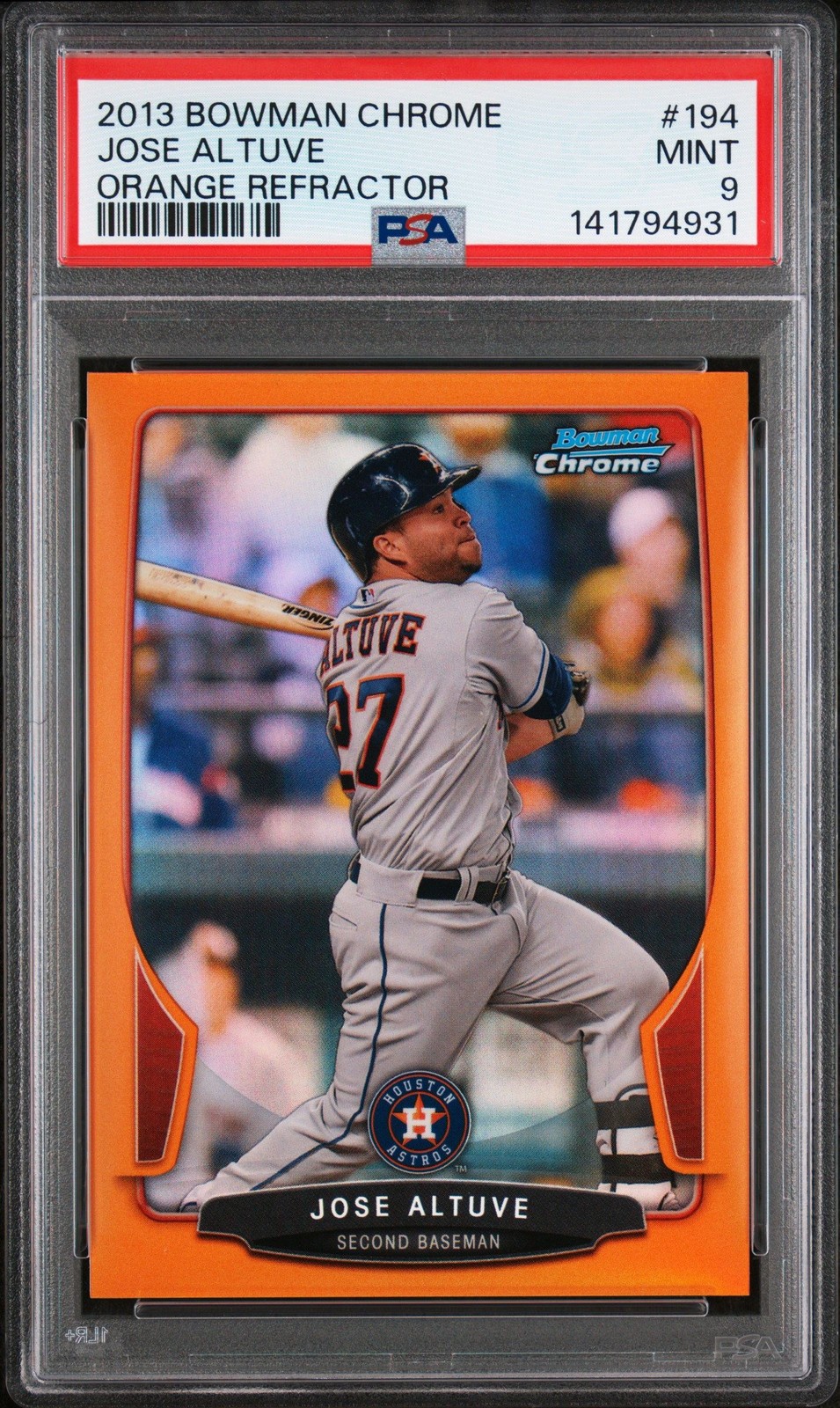 2013 Bowman Chrome Orange Refractor POP 3 Color Match Jose Altuve 11/25 PSA 9