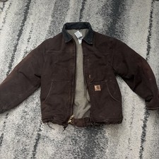 Carhartt Jacket Mens XL Brown Sherpa Fleece Lined Duck Canvas Sun Faded Fade VTG