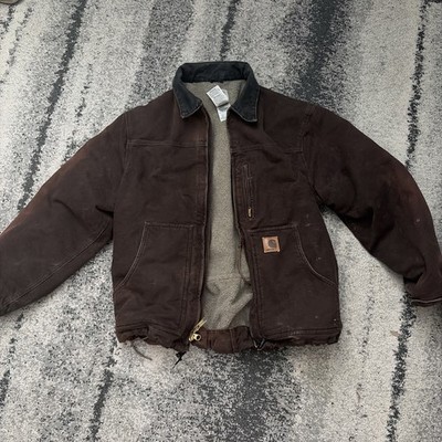 Carhartt Jacket Mens XL Brown Sherpa Fleece Lined Duck Canvas Sun Faded Fade VTG
