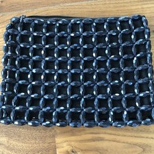 Vintage Black Beaded Clutch Purse 9 x 6.5 x 1"