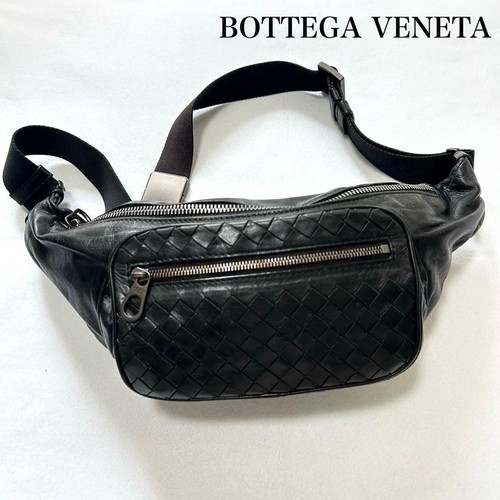 Bottega Veneta Intrecciato Black Leather Body Bag Crossbody Japan Auth 066371