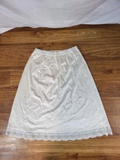 VTG OLGA SECRET HUG White LACE TRIM NYLON HALF SLIP SZ M Blue Trim