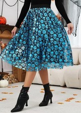Halloween Mesh/Tulle Midi Skirt for Women Black/Blue Size Small