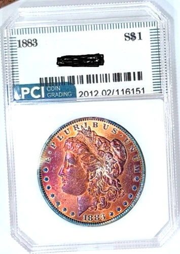 1883-P Better Date  Gem BU Full Obverse  Rainbow  Color Toned Morgan Dollar