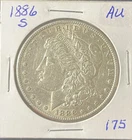 1886-S US Morgan Silver Dollar $1 Coin Rare Key Date AU Cleaned