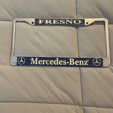 Mercedes-Benz Fresno CA Dealer Metal License Plate Frame Vintage Chrome Blue