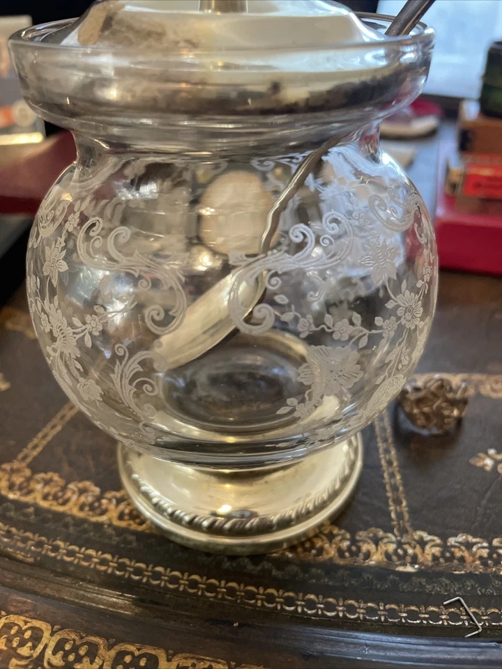 Antiguo tarro/cuchara de azúcar de plata esterlina Sheffield Silver Co. de plata esterlina Foto 2 de 4