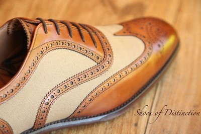 Joseph Cheaney Edwin hellbraune Leder beige Canvas Oxford Brogue Schuhe UK 10,5 F