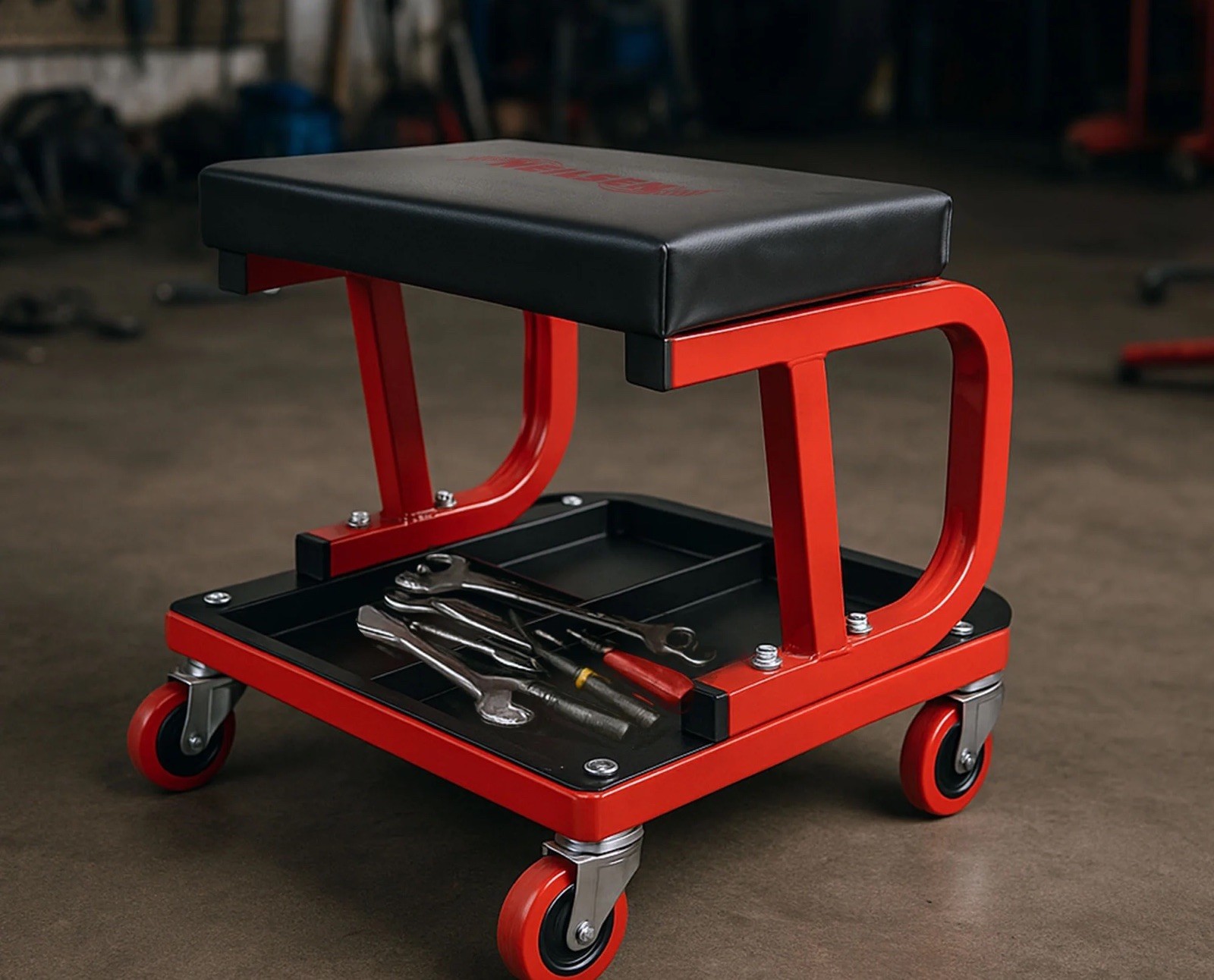MECHANICS PADDED CREEPER TROLLEY SEAT CAR GARAGE WORK STOOL SWIVEL WHEELS CHAIR