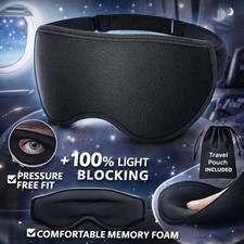 3D Contoured Sleep Mask Pressure-Free Light Blocking Eye Mask w Adjustable Strap