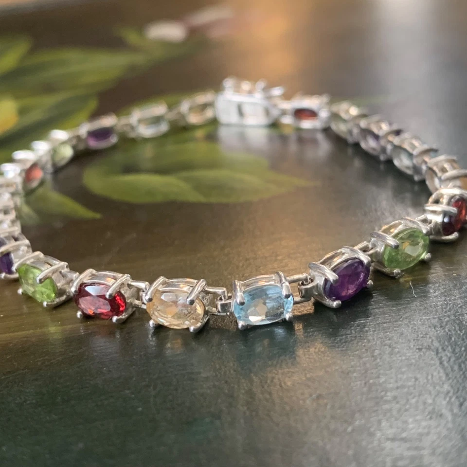 Vintage Designer Ross Simons Tennis Bracelet Gemstone Sterling Silver Size 7 - Image 4 of 4