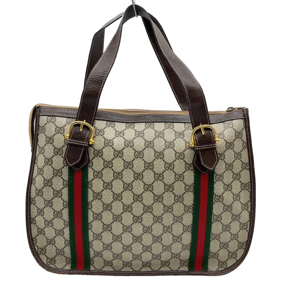 Auth Gucci Sherry Line GG Supreme PVC Leather Beige Tote Bag NS091329 - Image 3 of 4
