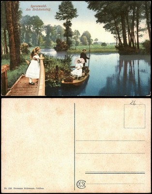 .Brandenburg Spreewald at the bridge bridge Wendish costumes types boat trip 1910