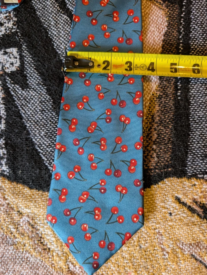 Vintage Gap Premium Mens Neck Tie Blue Cherry AOP 100% Silk - Image 3 of 4