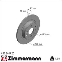 2X Zimmermann 430.2619.20 Bremsscheibe FüR Opel Zafira Zafira Family Astra GTC
