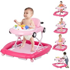 Foldable Baby Walker with Wheels Musical Toy Tray PVC Pedals Walker Aid for 6-18