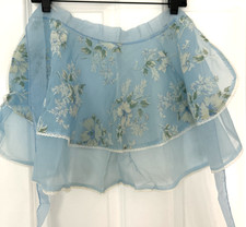 VTG Sheer Flocked Light Blue 2 Layers Floral Half Waist Apron