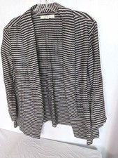 Ann Taylor LOFT Linen Summer Cardigan Blazer Jacket Womens 12 Gray Navy Striped