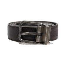 DOLCE & GABBANA Belt Brown Calf Leather Vintage Style Silver Buckle 85cm / 34in