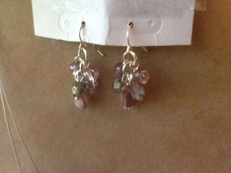 COLLAR/PENDIENTES 16-19" ALAMBRE 2 HILOS IMITACIÓN PÚRPURA CONCHA CRISTAL RACIMO Foto 3 de 4