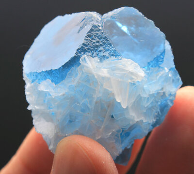 78g WOW!!! Rare Ladder-like Blue Fluorite & Calcite Symbiosis Specimen/China