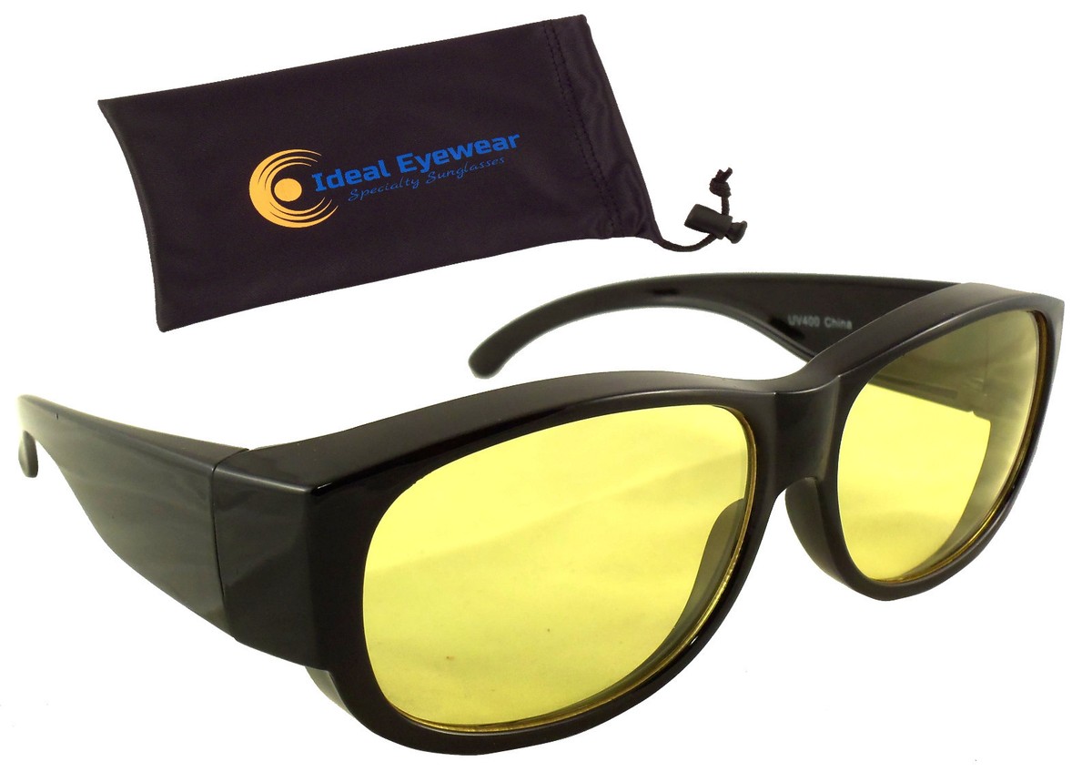 Night Driving Yellow Lens Fit Over Sunglasses Cover Anti Glare