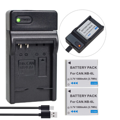 NB-6L NB-6L 3.7v Li-ion 1000mAh Rechargeable Camera Battery 2Pack +Slim Charger