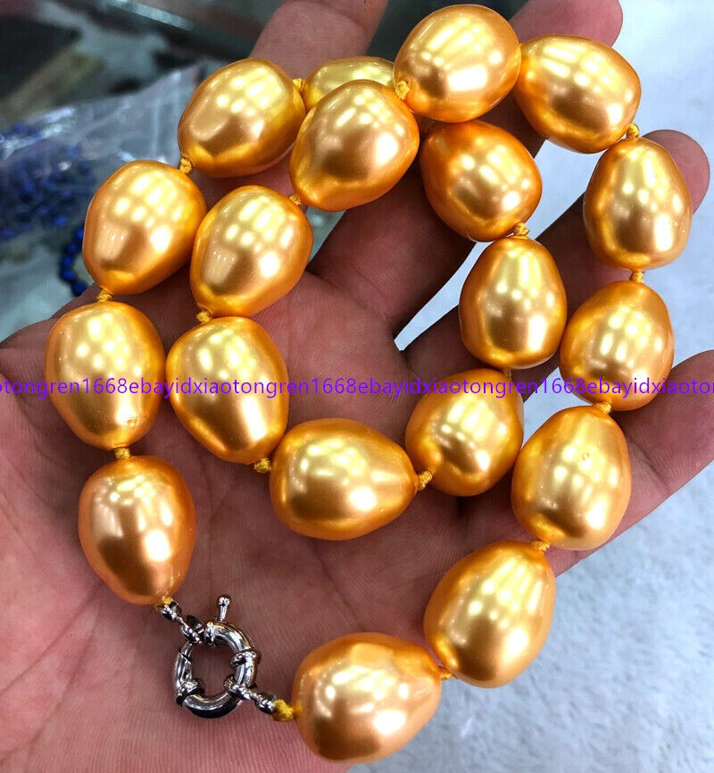 ENORME COLLAR DE PERLAS CONCHA BARROCA ORO MAR SUR 20 MM MODA GRANDE AAA++ 18 PULGADAS Foto 4 de 4