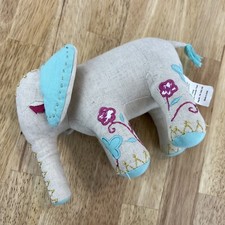 Pottery Barn Kids Linen Embroidered Elephant Plush Animal Toddler 2014 8