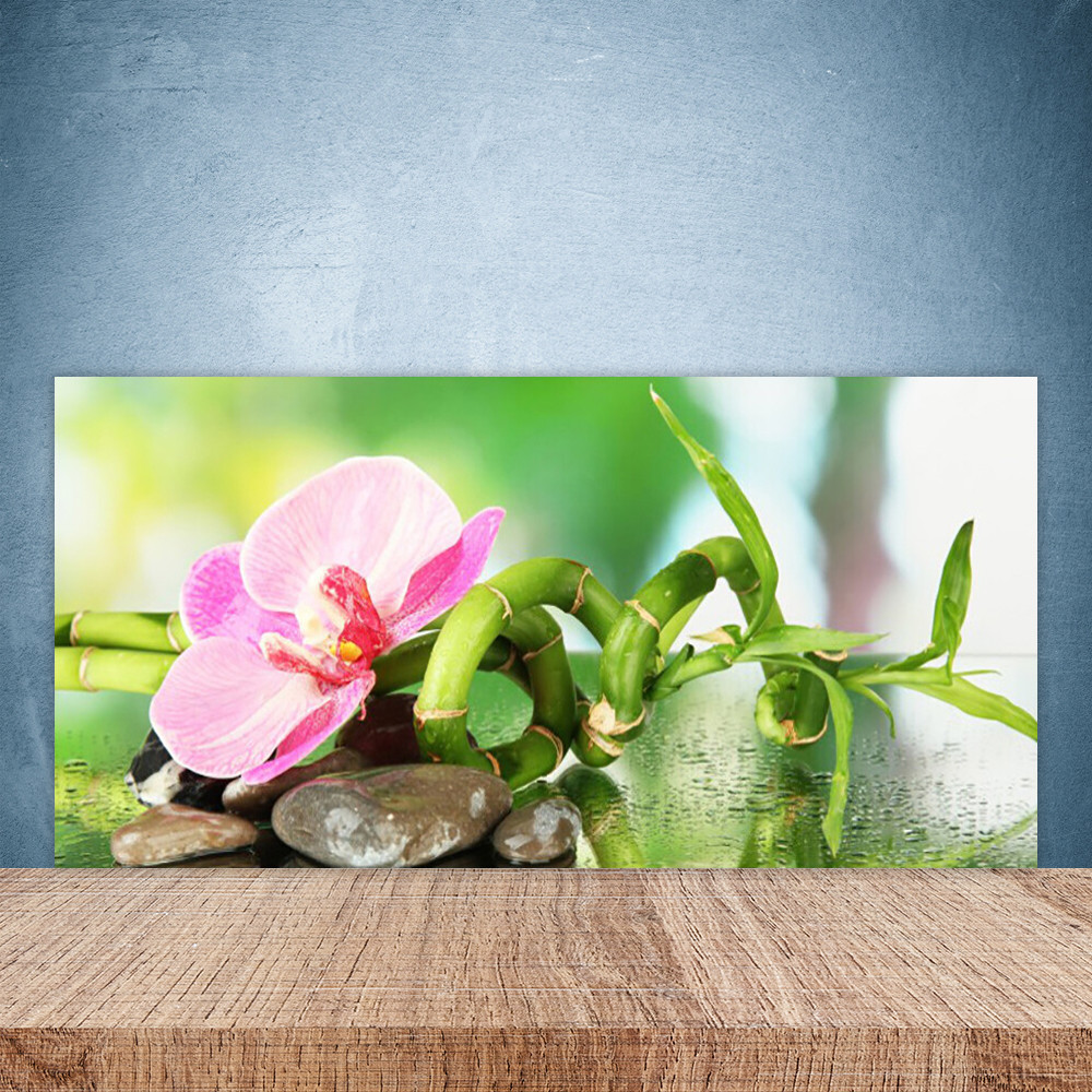 Crédence de cuisine en verre 100x50 cm motif Nature Pierres Fleurs Bambou