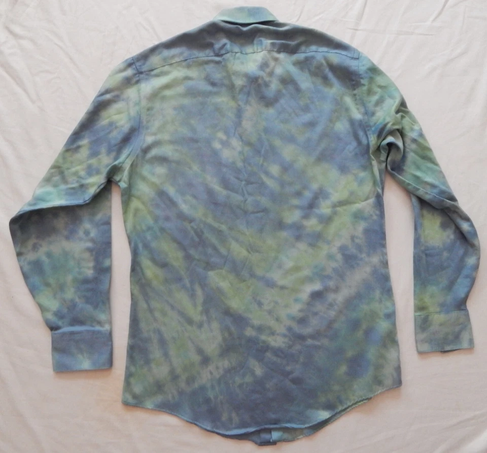 Camisa de vestir Tie Dye verde azul a rayas manga larga abotonada - mediana hecha a mano Foto 2 de 4